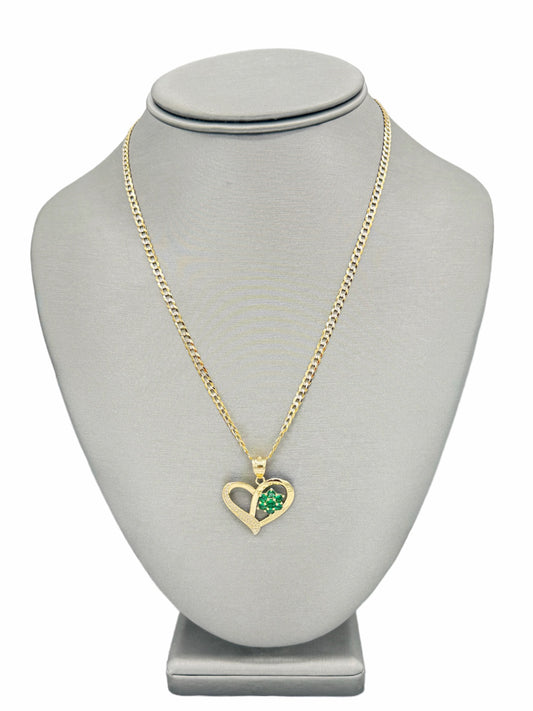 New 14K CZ Heart Pendant & Solid Two Tone Cuban Chain (2.1MM). H.J™️