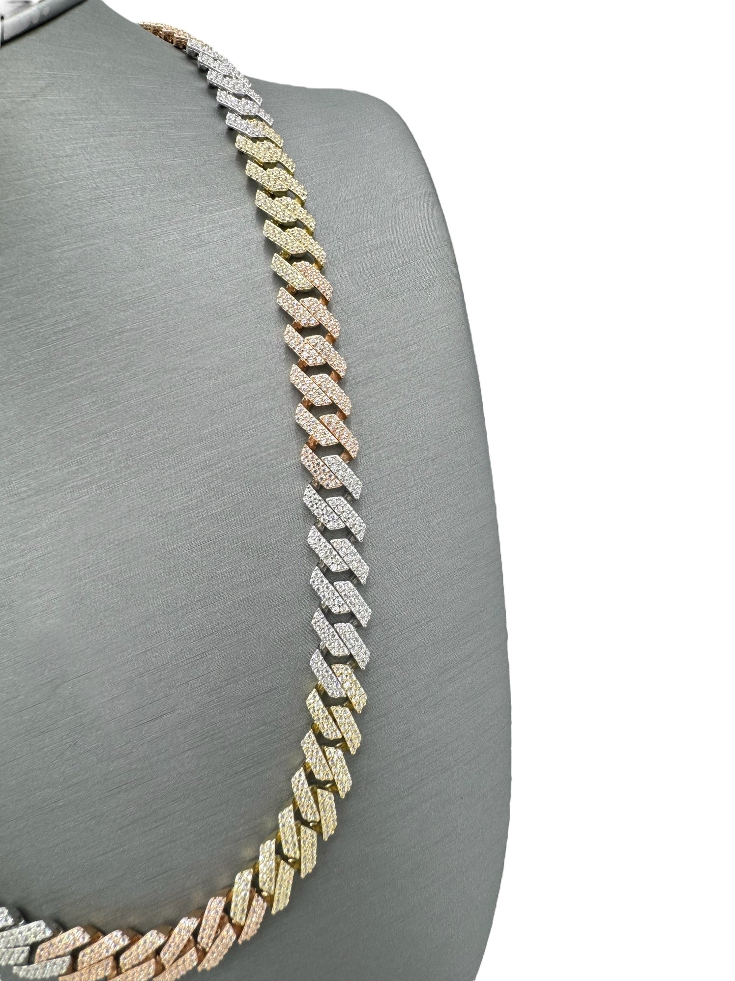 New 14K Full CZ Tricolor Itallo Choker (9.4MM). H.J™️